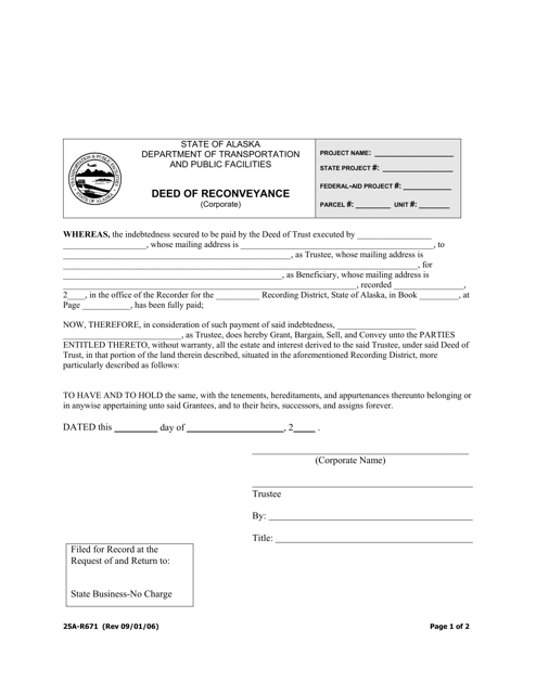 Form 25A-R671 Deed of Reconveyance (Corporate) - Alaska