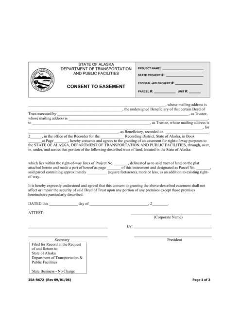 Form 25A-R672 Consent to Easement - Alaska