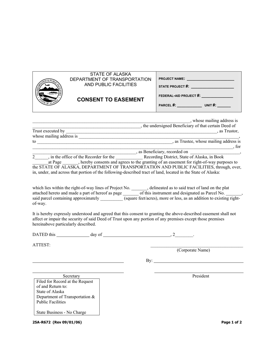 Form 25A-R672 Consent to Easement - Alaska, Page 1