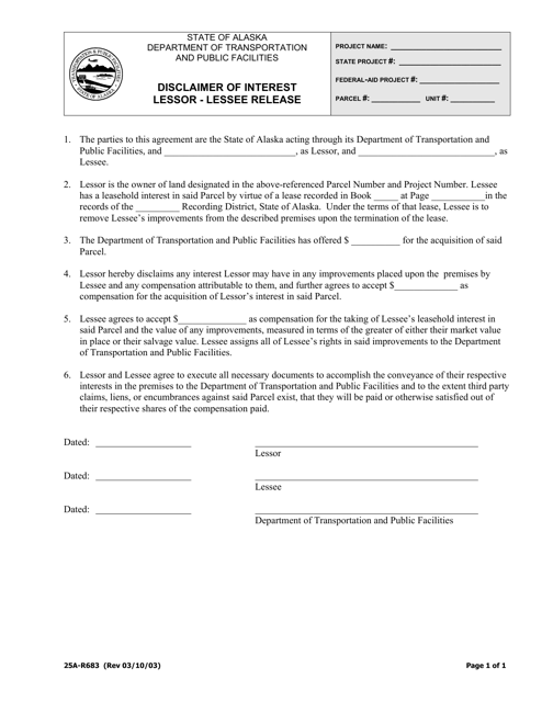 Form 25A-R683 Disclaimer of Interest Lessor - Lessee Release - Alaska