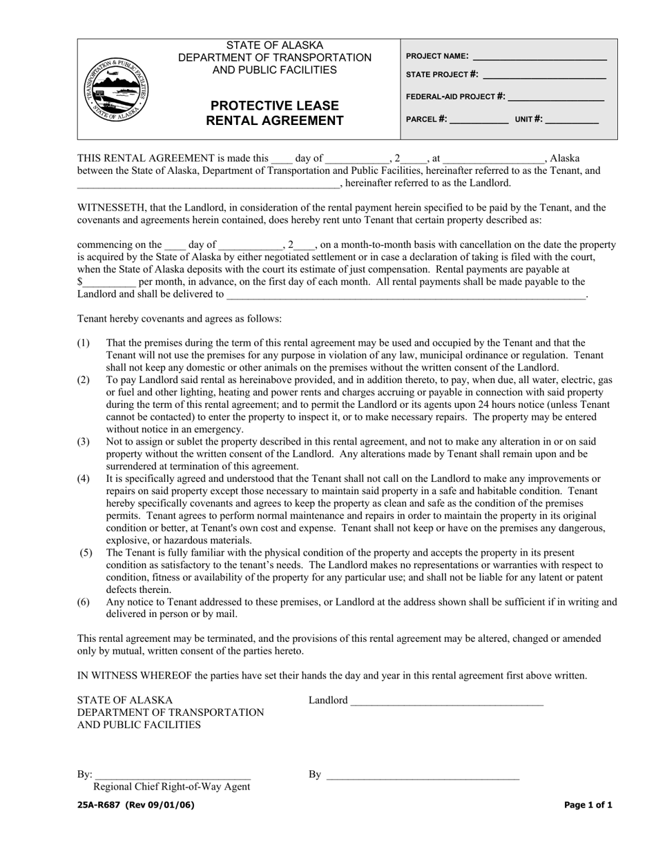 Form 25A-R687 Protective Lease Rental Agreement - Alaska, Page 1