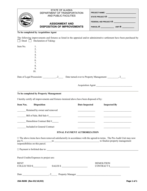 Form 25A-R690 Assignment and Disposition of Improvements - Alaska