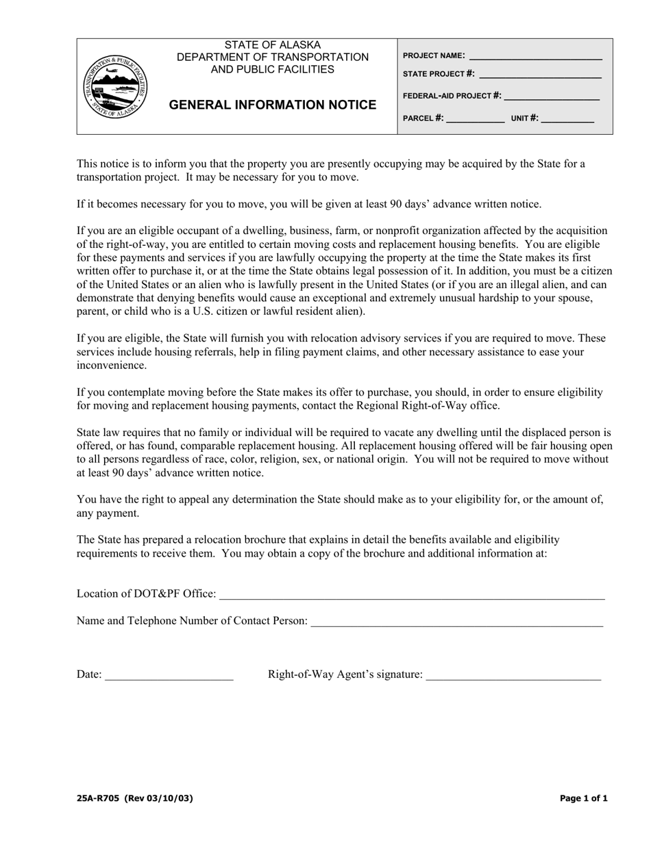 Form 25A-R705 General Information Notice - Alaska, Page 1