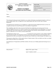 Document preview: Form 25A-R733 Benefit Statement (Occupant Less Than 90 Days) - Alaska