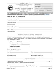 Document preview: Form 25A-R758 Claim for Payment Income Basis in Lieu of Moving Expense (Business or Farm) - Alaska