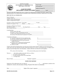 Document preview: Form 25A-R760 Claim for Payment (Replacement Housing Supplement) - Alaska