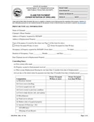 Document preview: Form 25A-R763 Claim for Payment (Owner Retention of Dwelling) - Alaska