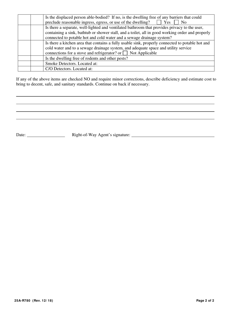 Form 25A-R780 Replacement Dwelling Inspection Report - Alaska, Page 2