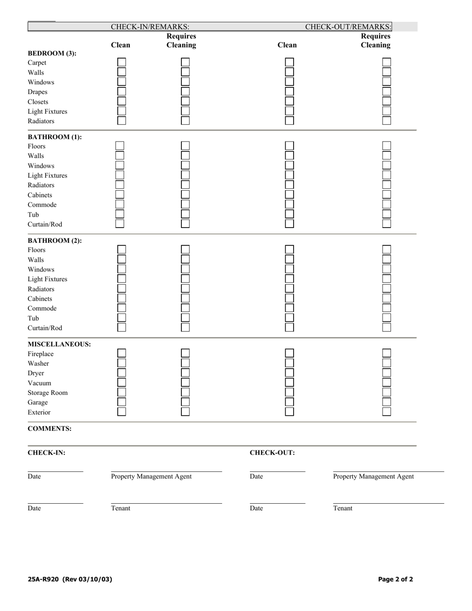 Form 25A-R920 Check-In / Out Inspection - Alaska, Page 2