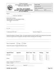 Form 25A-R805 Pre-trial Settlement Report and Recommendation (23 C.f.r. Subpart D) - Alaska