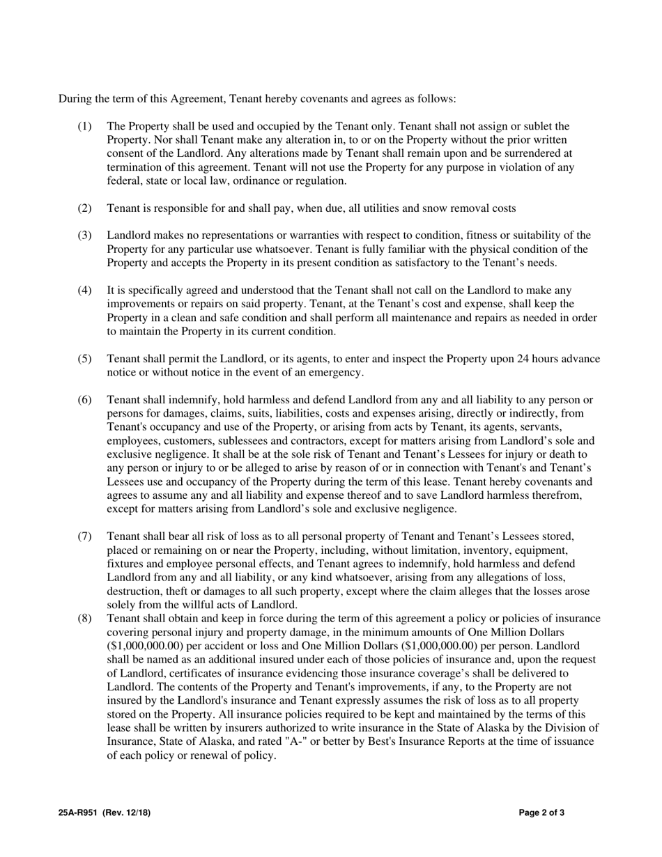Form 25A-R951 Rental Agreement (Business Acquisition) - Alaska, Page 2