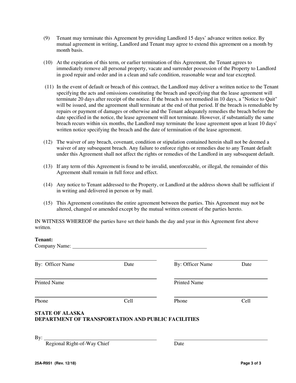 Form 25A-R951 Rental Agreement (Business Acquisition) - Alaska, Page 3