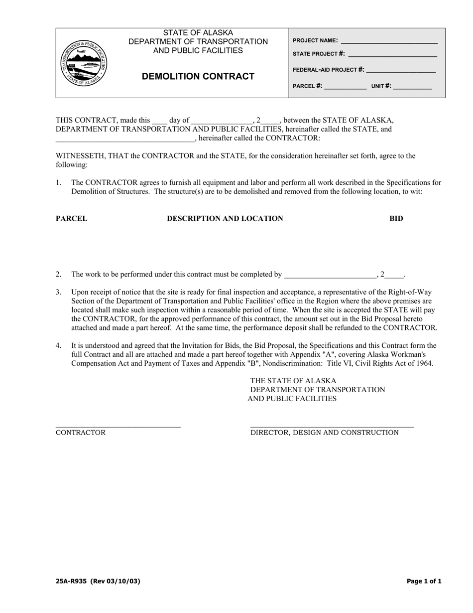 Form 25A-R935 Demolition Contract - Alaska, Page 1