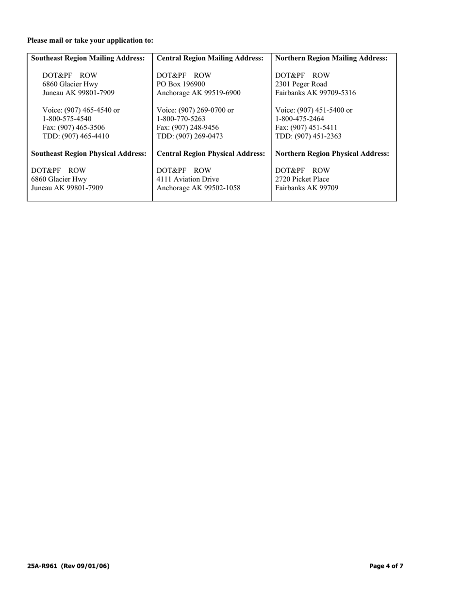Form 25A-R961 Application for Encroachment Permit for Encroachment in Existence on or Before January 1, 2005 - Alaska, Page 4