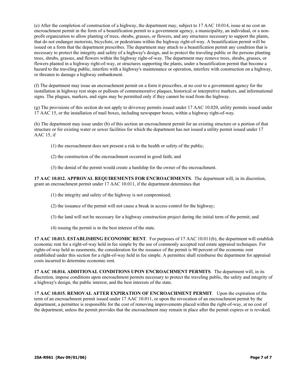 Form 25A-R961 Application for Encroachment Permit for Encroachment in Existence on or Before January 1, 2005 - Alaska, Page 7