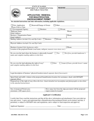 Form 25A-R962 Application/Renewal for Beautification Encroachment Permit - Alaska