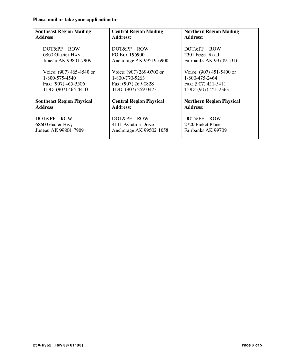 Form 25A-R962 Application / Renewal for Beautification Encroachment Permit - Alaska, Page 3