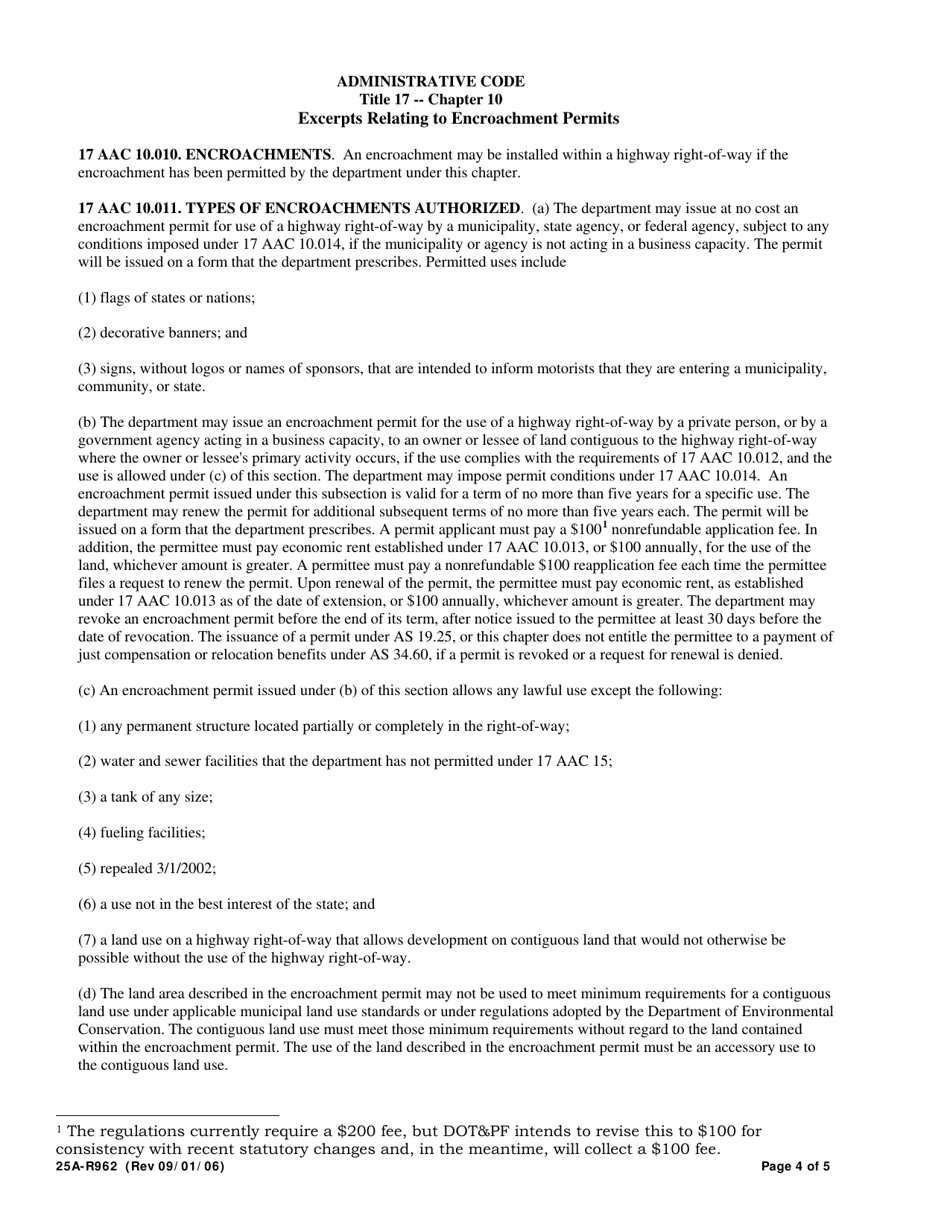 Form 25A-R962 Application / Renewal for Beautification Encroachment Permit - Alaska, Page 4