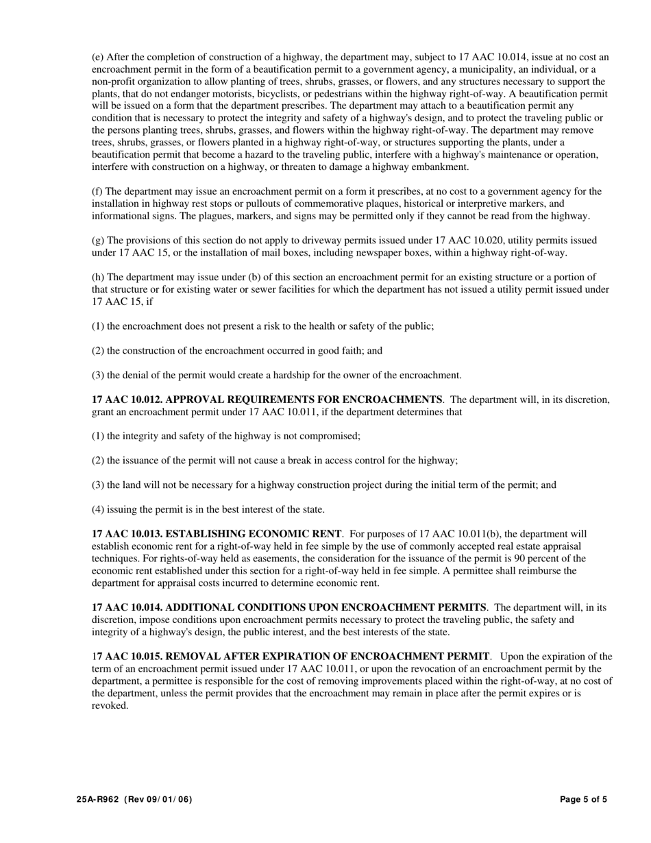 Form 25A-R962 Application / Renewal for Beautification Encroachment Permit - Alaska, Page 5