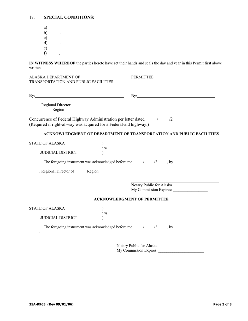 Form 25A-R965 Encroachment Permit (Short Form) - Alaska, Page 3