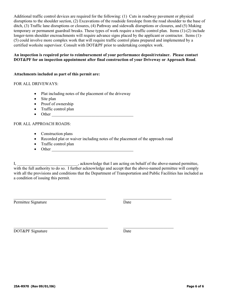 Form 25A-R970 Permit to Construct and Maintain a Driveway or Approach Road on Highway Right-Of-Way - Alaska, Page 6