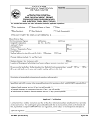 Document preview: Form 25A-R964 Application/Renewal for Encroachment Permit for Advertising on Bus Benches, Bus Shelters, and Trash Receptacles - Alaska