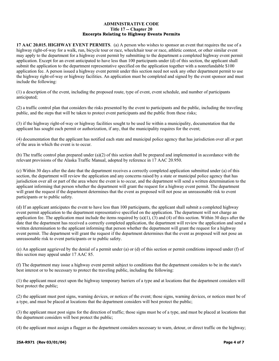 Form 25A-R971 Application for Highway Event Permit - Alaska, Page 4