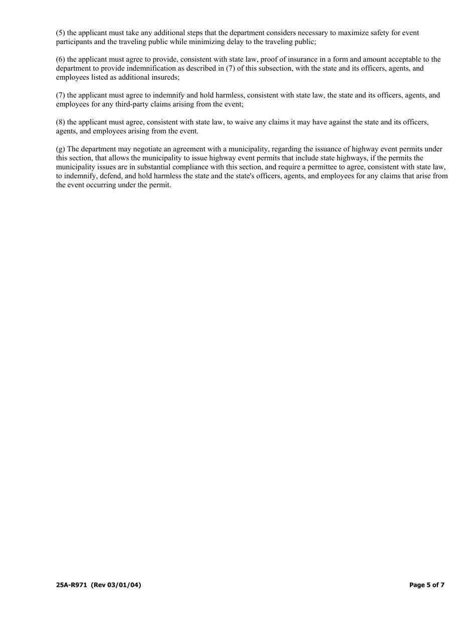 Form 25A-R971 Application for Highway Event Permit - Alaska, Page 5