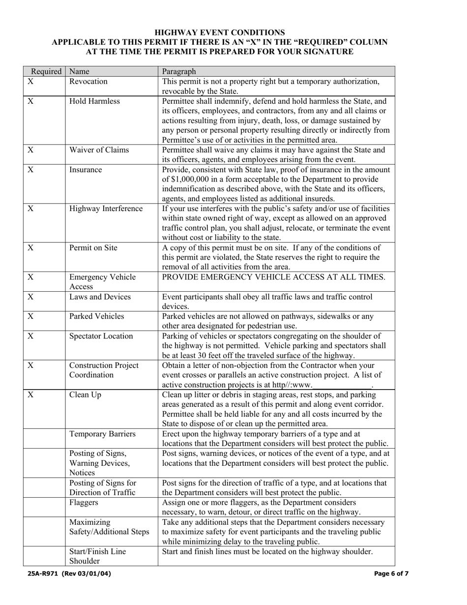 Form 25A-R971 Application for Highway Event Permit - Alaska, Page 6
