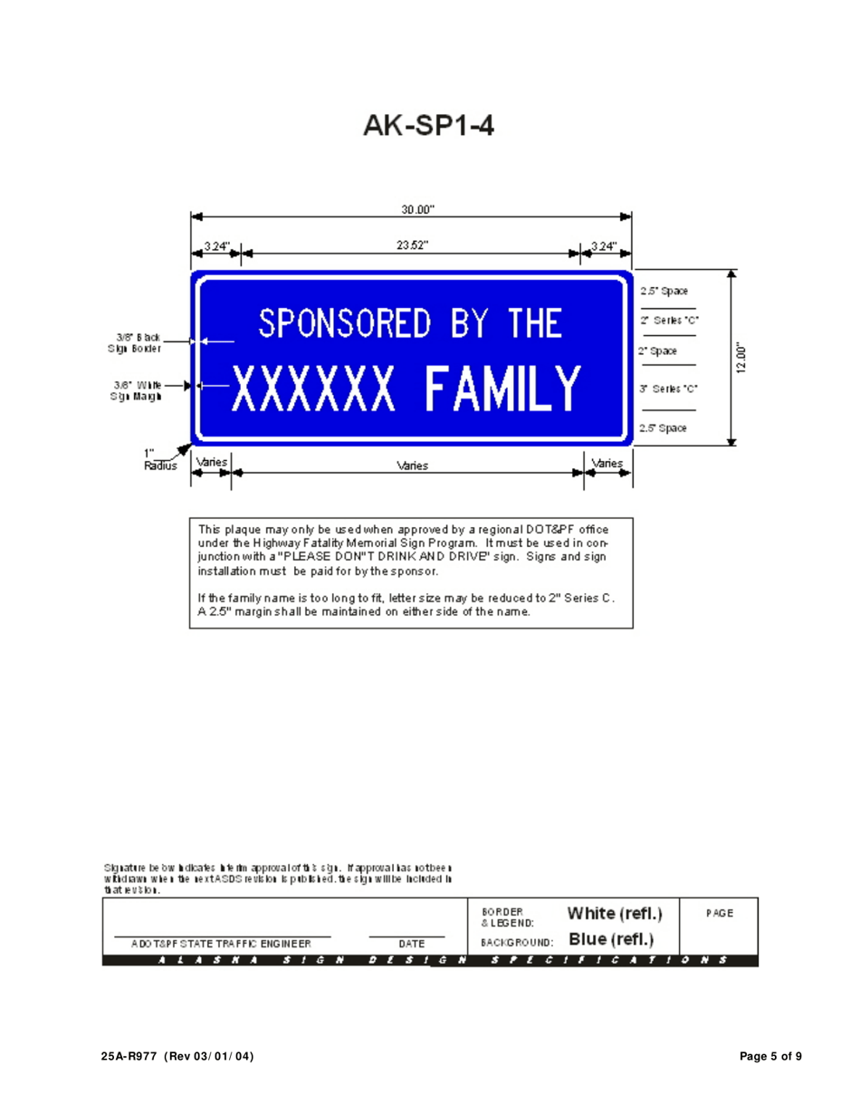 Form 25A-R977 Application for Participation in the Memorial Sign Program (For Highway Accident Victims) - Alaska, Page 5
