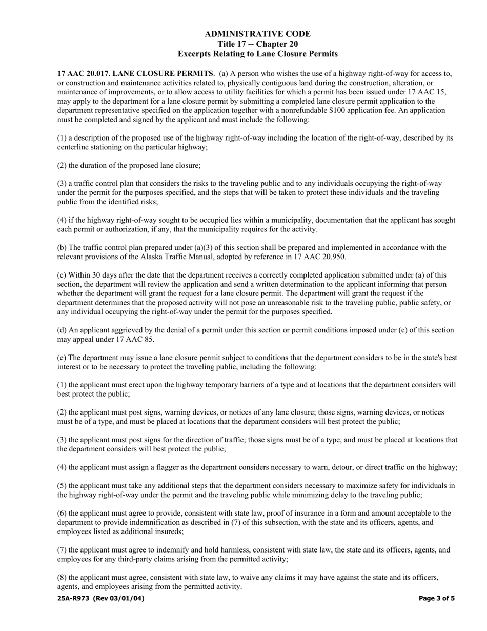 Form 25A-R973 Application for Lane Closure Permit - Alaska, Page 3