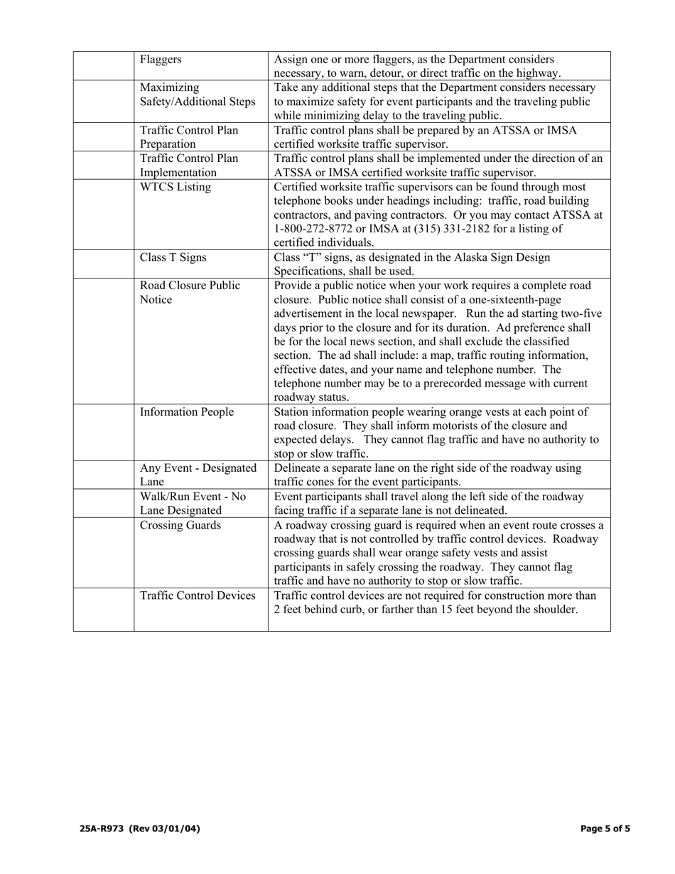 Form 25A-R973 Application for Lane Closure Permit - Alaska, Page 5