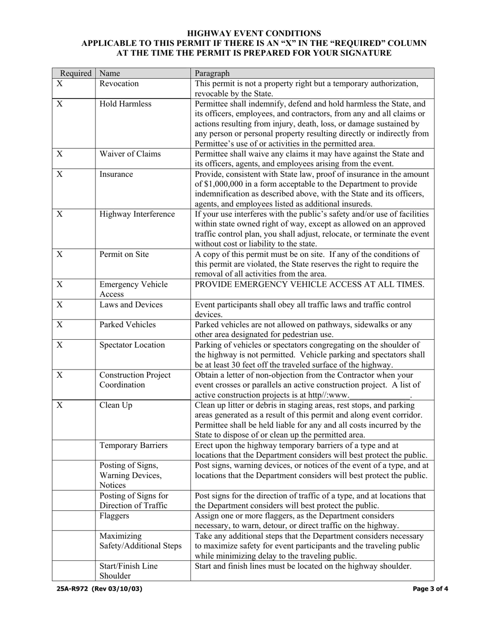 Form 25A-R972 Highway Event Permit - Alaska, Page 3