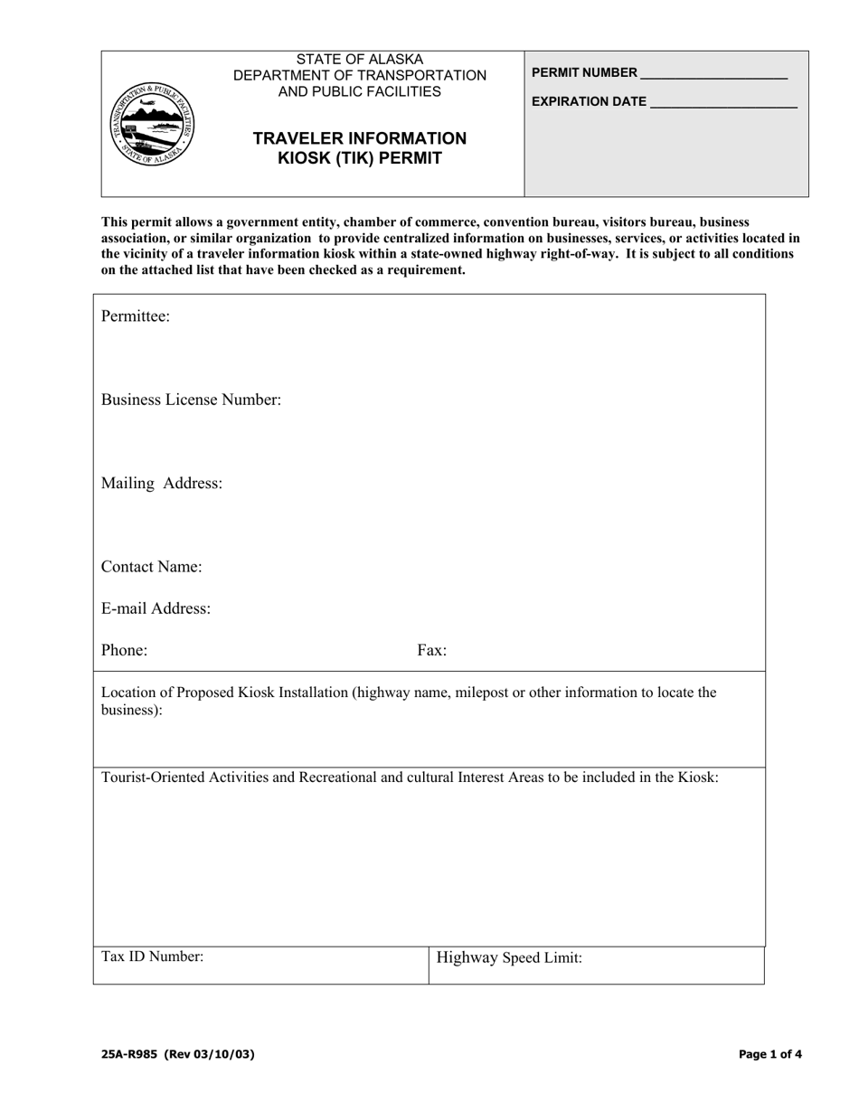 Form 25A-R985 Download Printable PDF or Fill Online Traveler ...