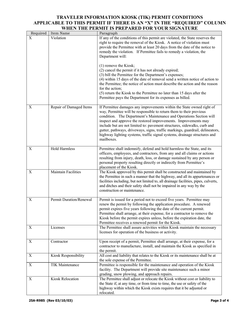 Form 25A-R985 Traveler Information Kiosk (Tik) Permit - Alaska, Page 3