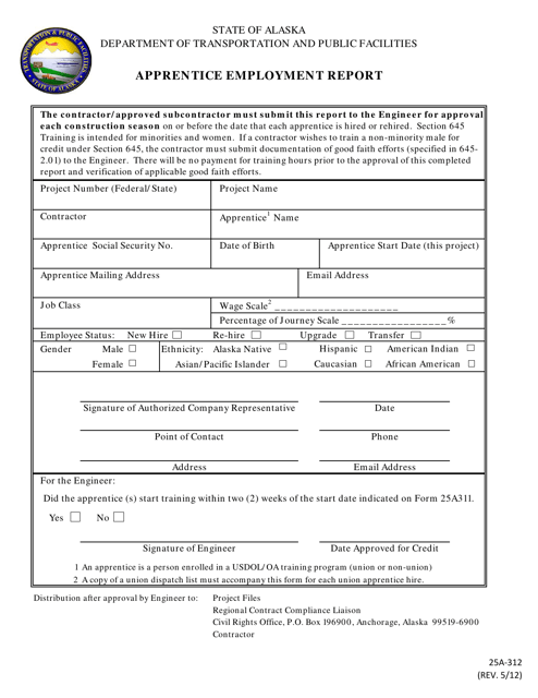 Form 25A-312 Apprentice Employment Report - Alaska