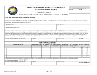 Form 25A-336 &quot;Monthly Summary of Disadvantaged Business Enterprise Participation&quot; - Alaska