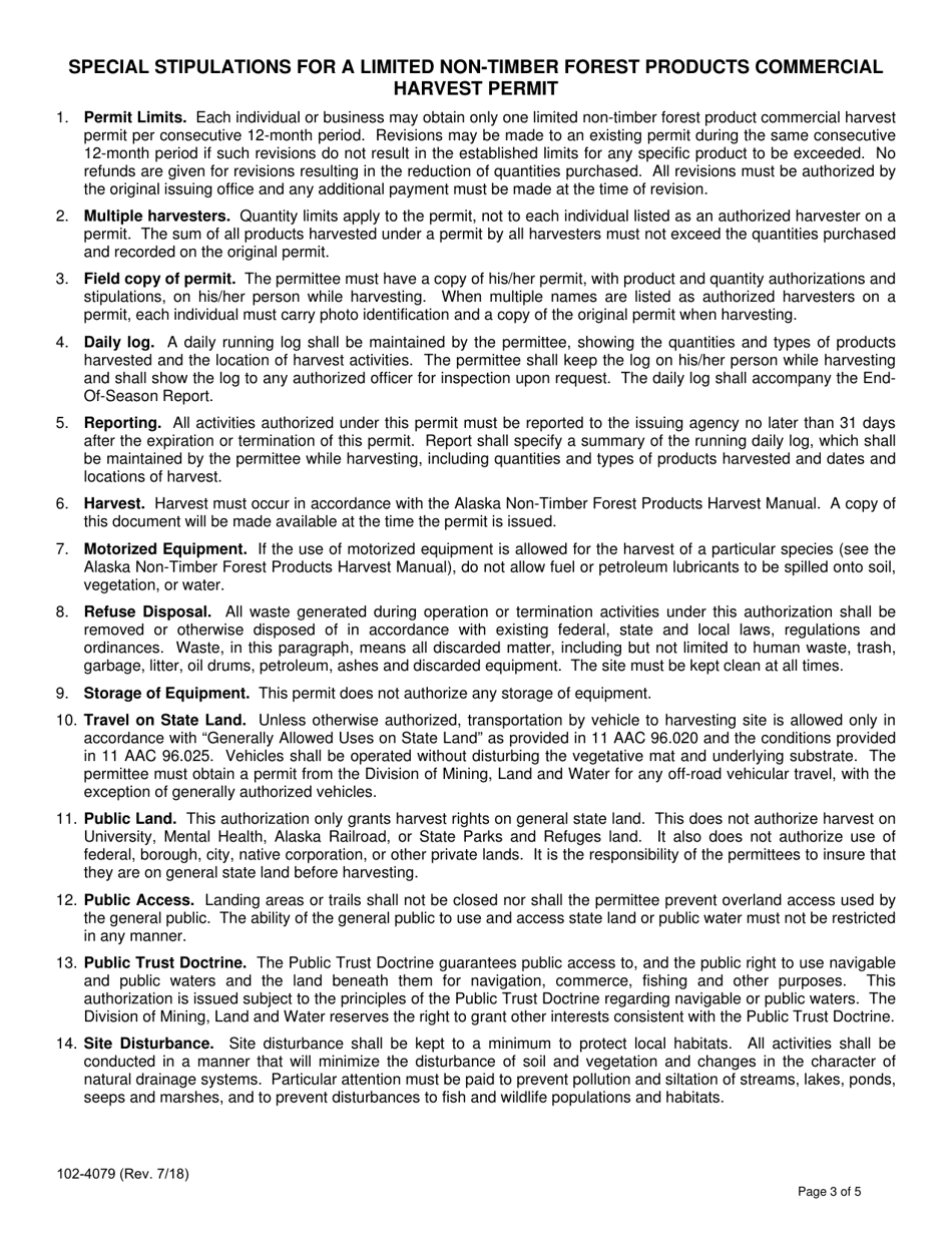 Form 102-4079 Limited Non-timber Forest Products Commercial Harvest Permit - Alaska, Page 3