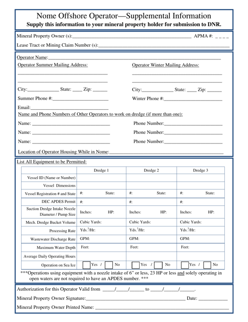 Nome Offshore Operator - Supplemental Information - Alaska Download Pdf