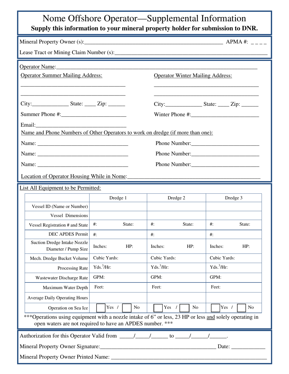 Nome Offshore Operator - Supplemental Information - Alaska, Page 1