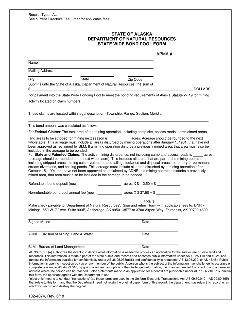 Form 102-4074 State Wide Bond Pool Form - Alaska, Page 1