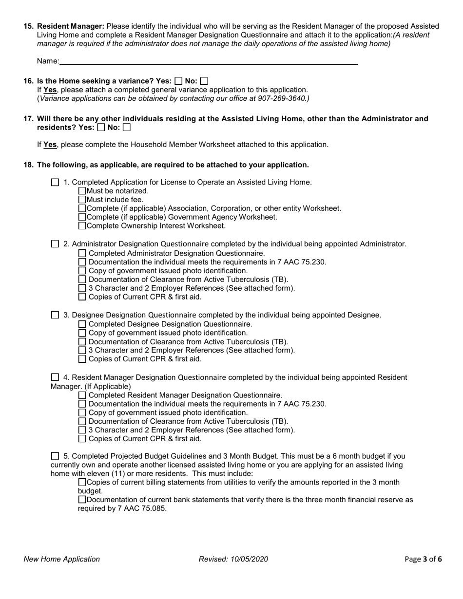 Application for License to Operate an Assisted Living Home - Alaska, Page 3