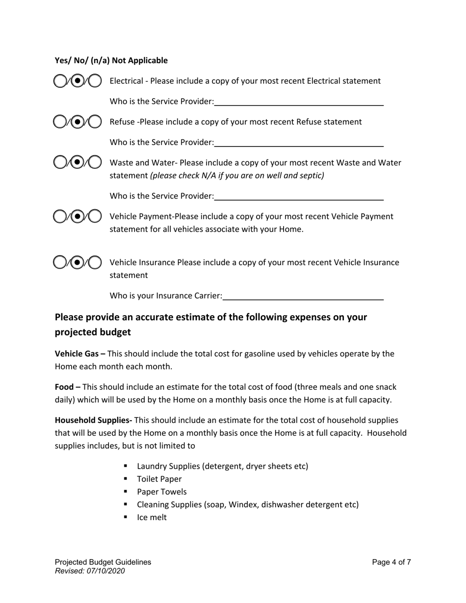 Assisted Living Home Projected Budget Guidelines - Alaska, Page 4