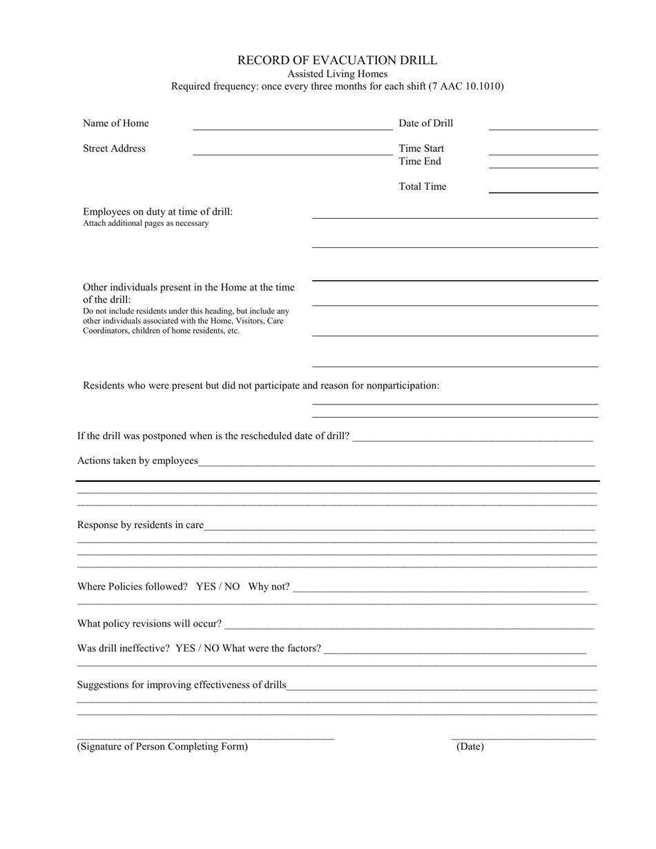 Alaska Record of Evacuation Drill - Fill Out, Sign Online and Download ...