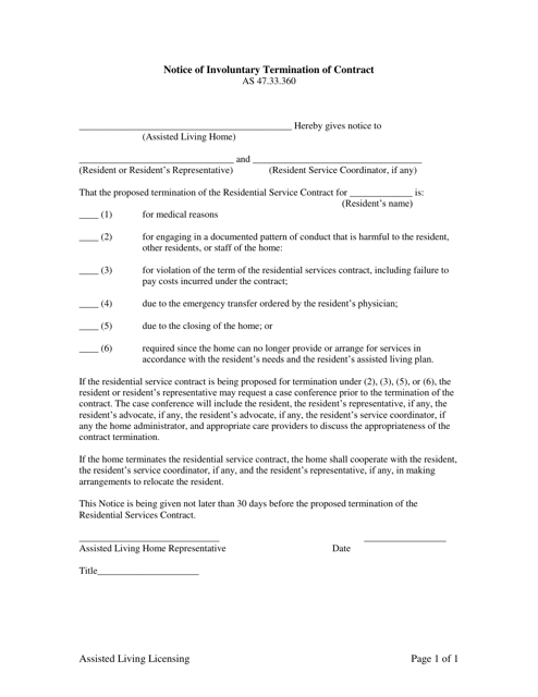 Notice of Involuntary Termination of Contract - Alaska Download Pdf
