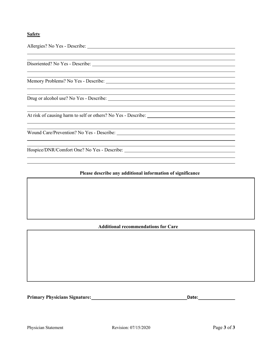 Assisted Living Physicians Statement - Alaska, Page 3