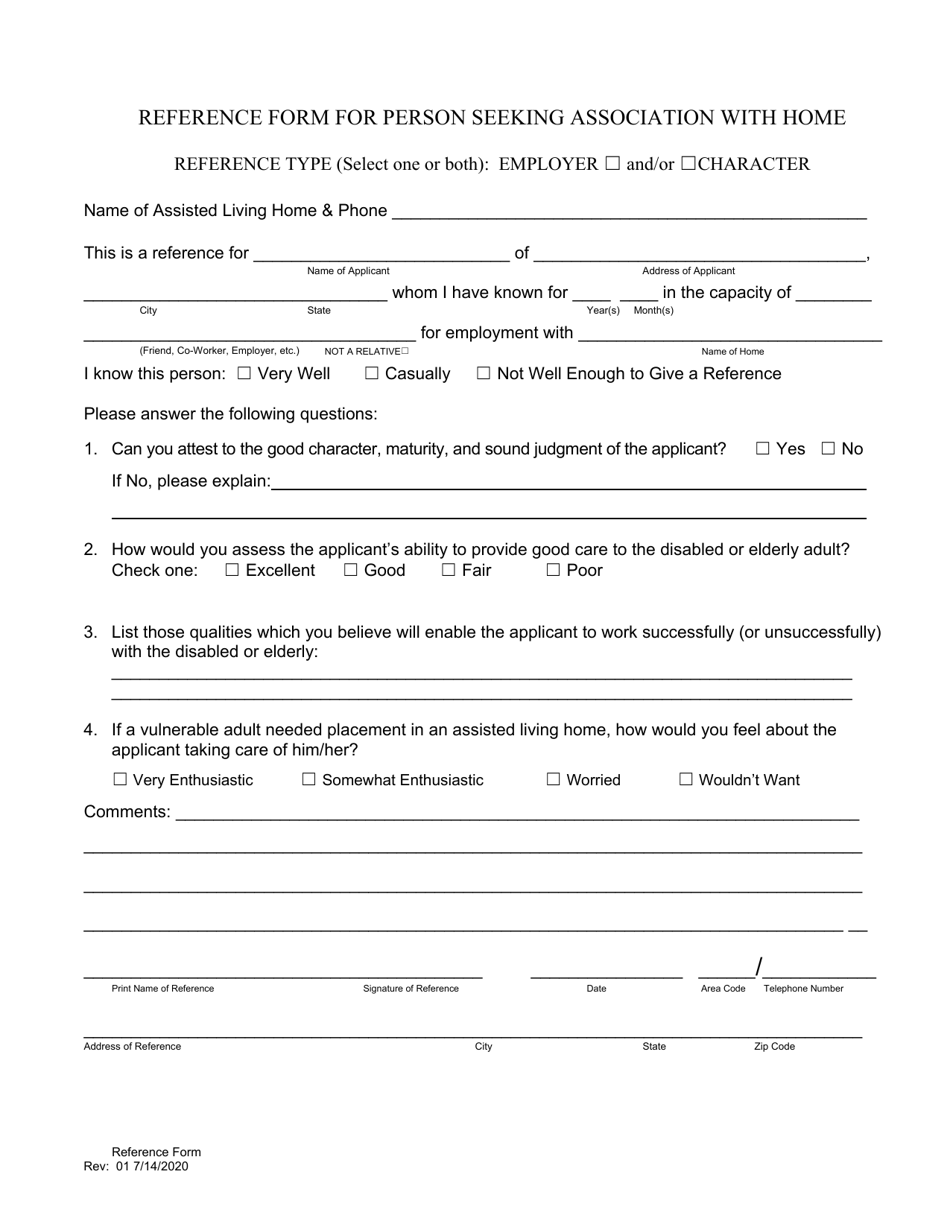 Reference Form for Person Seeking Association With Home - Alaska, Page 1