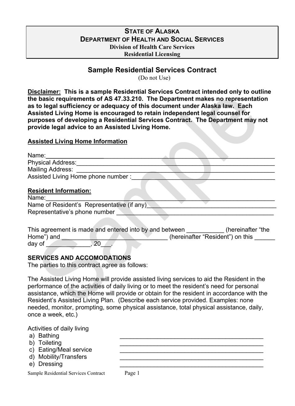 Sample Residential Services Contract - Alaska, Page 1