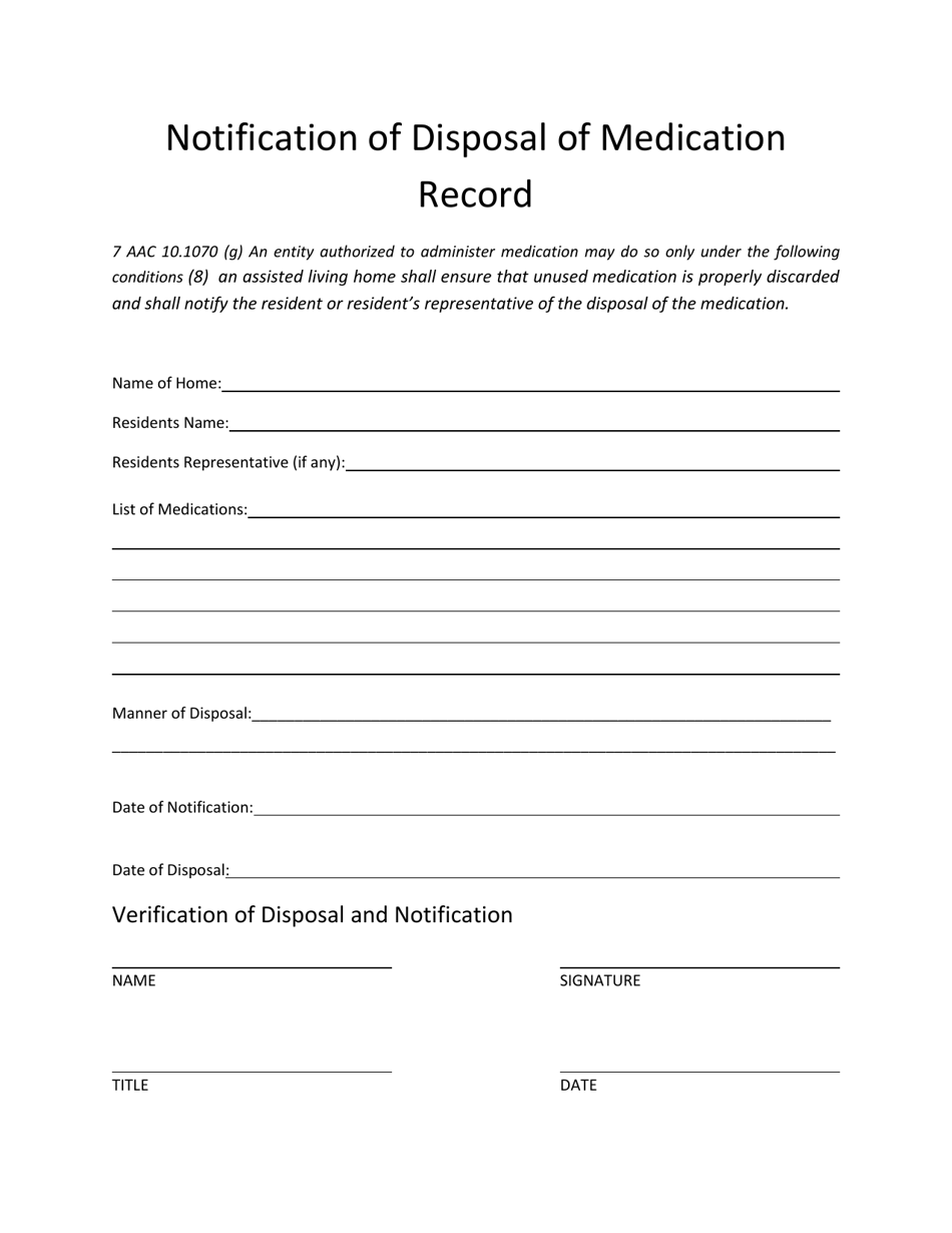 Notification of Disposal of Medication Record - Alaska, Page 1