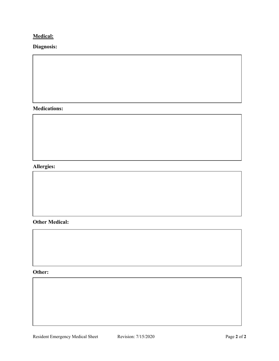 Resident Emergency Medical Sheet - Alaska, Page 2